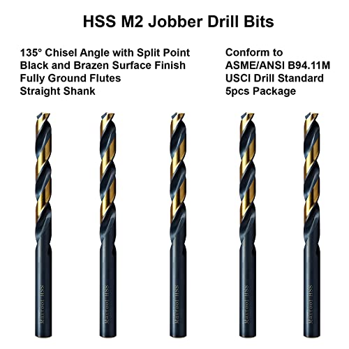 MAXTOOL 12.5mm 5PCs Identical Metric Jobber Length Drill Bits HSS M2 Twist Drill Bits Fully Ground Black & Bronze Straight Shank; JBM02H10R125E5