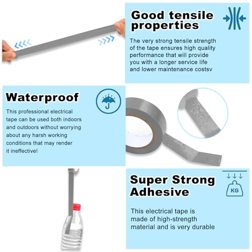 Romeda 9 Pack Electrical Tapes, Electrical Tape Water, Sun, and Oil Resistant, Electrical Tape is Suitable for Most Domestic, Commercial, and Industrial environments - Gray - color: Grey
