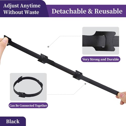 80 Pack Cable Management Kit, Adjustable Hook and Loop Cable Ties, Heavy Duty Detachable Cable Straps and Self Adhesive Hooks, Reusable Cord Holder, Cable Hider for Desk/TV/Home Office, Black
