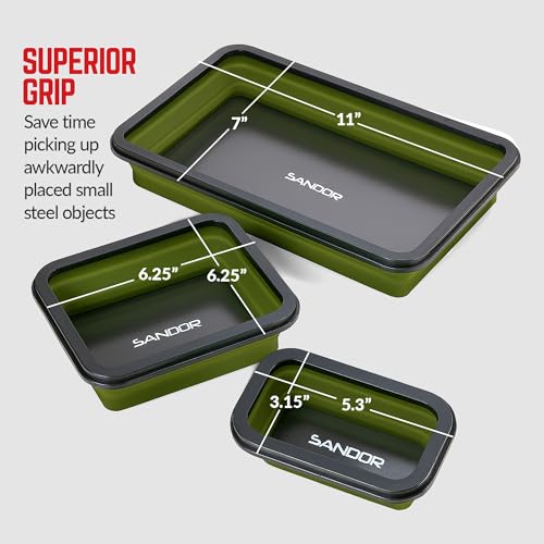 Collapsible Magnetic Parts Tray Set - 3 Different Sizes - Olive Green - color: Olive Green