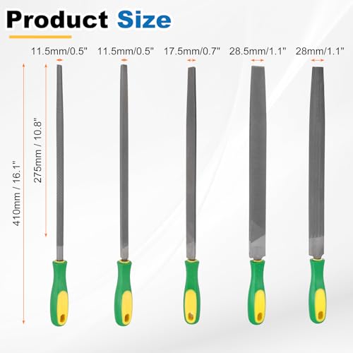 HARFINGTON 5pcs Metal File Set 12" Coarse Teeth High Carbon Steel Hand Files with PP Handle Square/Flat/Triangle/Half-Round/Round for Metal Wood Stone Grinding Polishing Engraving - size: 12 Inch, style: Coarse Teeth