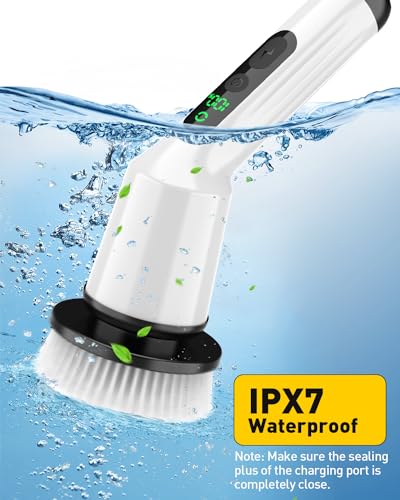 Electric Spin Scrubber for Bathroom, Shower Scrubber with Long Handle - color: White, size: 3 Brush Heads
