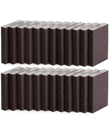 Bates- Sanding Sponge, 24 pcs, 60/80/100/120/180/220 Grit Assortment, Washable and Reusable Sanding Block for Wood, Metal, Drywall, Glazing, Sandpaper Blocks for Smooth Finishing - size: 24 Pack, 60/80/100/120/180/220 Grit