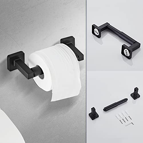 Matte Black Bathroom Hardware Set 4 Pieces,Bathroom Accessories Set Stainless Steel Wall Mounted, Hand Towel Bar, Towel Ring, Robe Towel Hooks,Toilet Paper Holder,Towel Bar Set, 23.6 Inch - color: Matte Black-4pcs, size: 23.6Inch