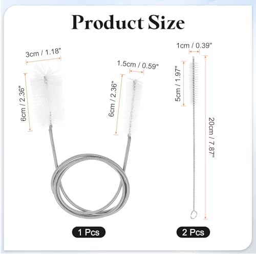 HARFINGTON 3pcs Flexible Long Drain Brush Straw Cleaner Set 35.43" Stainless Steel Double Ended Hose Brush with 8" Nylon Long Tube Pipe Cleaning for Fish Tank Sink Pipe, White - color: White, size: 90cm