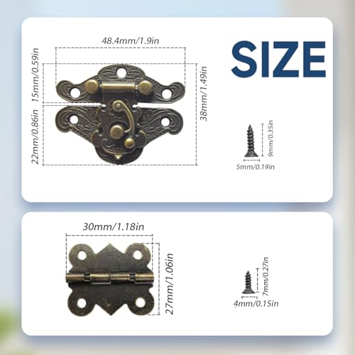 LEFTSTARER 40Pcs 1.2In Antique Cabinet Door Hinges, 20pcs latches with Screws, Bronze Butterfly Style, Small Hinges for Crafts Cabinet Wooden Jewelry Boxes (C.40 Butterfly Hinges + 20 C latches) - color: C.40 Butterfly hinges + 20 C latches