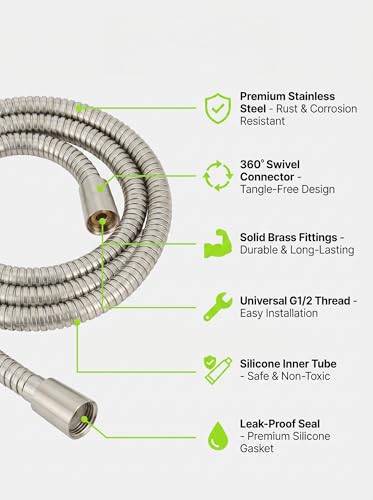 59 Inch Shower Hose Replacement, Stainless Steel, Brushed Nickel - color: 59''-Brushed Nickel