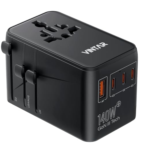 VINTAR Universal Travel Adapter, 140W GaN Fast Charger for EU UK US AU - color: 140W Black