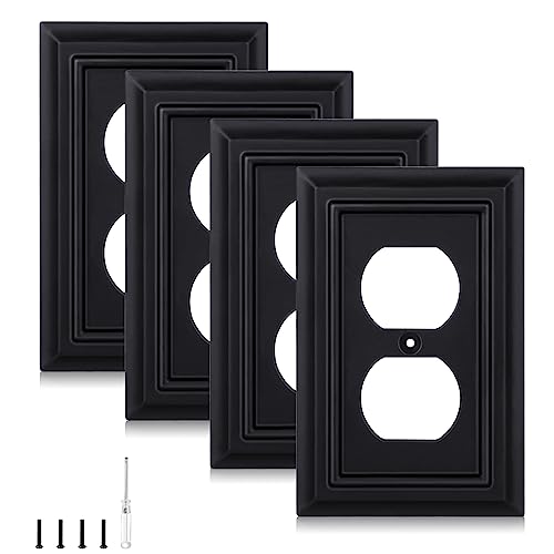 Matte Black Decorative Outlet Covers Wall Plates, Bamboo Fiber Light Switch Covers, Natural Material Electric Receptacle Switch Plate Outlet Cover of various styles (1 Gang Duplex 4 Pack) - size: 1 Gang Duplex 4 Pack