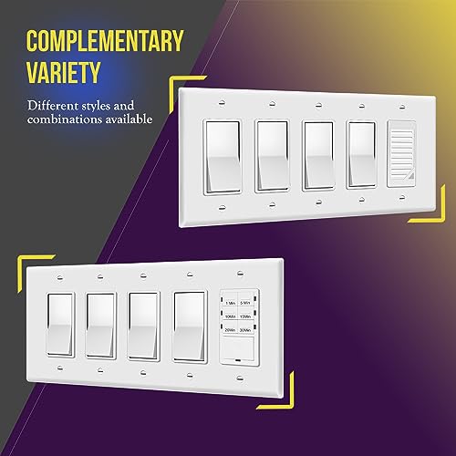 ENERLITES 5-Gang White Mid-Size Decorator Switch Outlet Wall Plate Cover - color: White, size: Mid-size