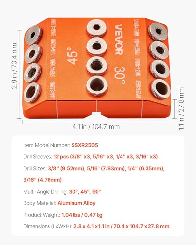 VEVOR Drill Guide, 30/45/ 90 Degree Angle 4 Sizes Portable Precision Drilling Guide Jig, for Drilling Angled or Horizontal Holes, Aluminum Alloy, for Deck Cable Railing Wood Post Stair Handrail - size: Pro, style: Drill Guide