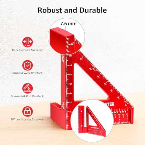 Mini 3D Multi-Angle Measuring Square Ruler, WT102C High Precision Hole Scribing Woodworking Tools, 0-90° Aluminum Alloy Carpenter Square Metric Wood Working Tools - color: 96mm Square, style: Metric