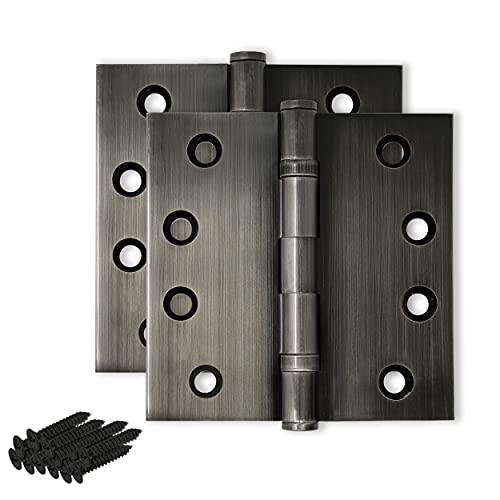 Solid Brass Door Hinge Heavy Duty Ball Bearing Polished 4x4 Inch - Set of 2 Hinges (Pewter) - color: Pewter