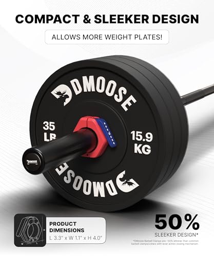DMoose Fitness Barbell Clips 2 Inch (Pair) - Quick Release Olympic Barbell Clamps & Collars with Anti Slip TPR Grip for Secure Weightlifting and Powerlifting - Weight Clips for Bars at Home or Gym - color: American, style: Magnetic