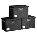 15" Fabric Storage Box with Lids, 3-Pack, Black - color: Black, size: Medium-15"