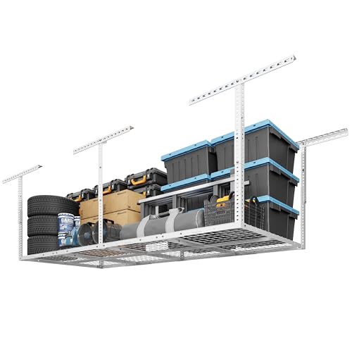 FLEXIMOUNTS 3x8 Overhead Garage Ceiling Storage Rack Organization, White - color: White, size: 3x8 ft