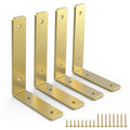 Gold Heavy Duty Shelf Brackets 4 Inch, Rustic Gold Iron L Shelf Bracket, Industrial Modern Metal Floating Shelf with Hardware for DIY Open Shelving, 4 Pack - color: Gold, size: 4 Inch