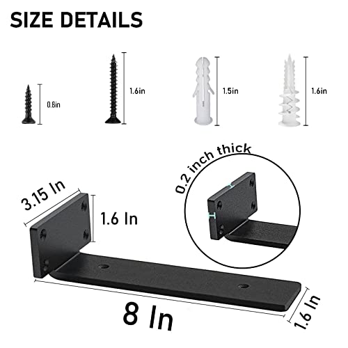 Premium Heavy Duty Shelf Brackets – 0.2In Thick Black L Shape Shelf Bracket, Hidden Steel Brackets for Shelves - 8 Inch Heavy Duty Floating Shelf Hardware (6Pcs) - color: Black, size: 8 Inch