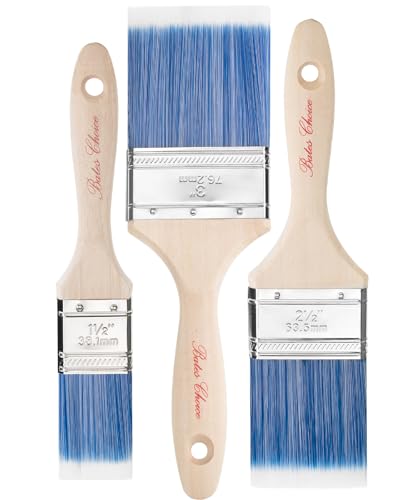 Bates Paint Brushes - 3 Pack, 1.5' to 3', Treated Wood Handle, Multi-Size Stain & Wall Paint Brush Set - color: Wood Handle, size: 3 Pack, 1.5", 2.5", 3"