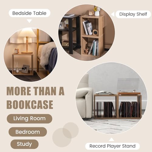 2 Stackable Cubes Bookcase, Wooden Cubby Storage Organizer - color: Natural