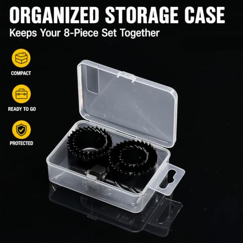 KATA 8PCS Hole Saw Kit 1" to 2-1/8" for Wood, Drywall, PVC, Plastic in Case - color: 8 PCS-Black