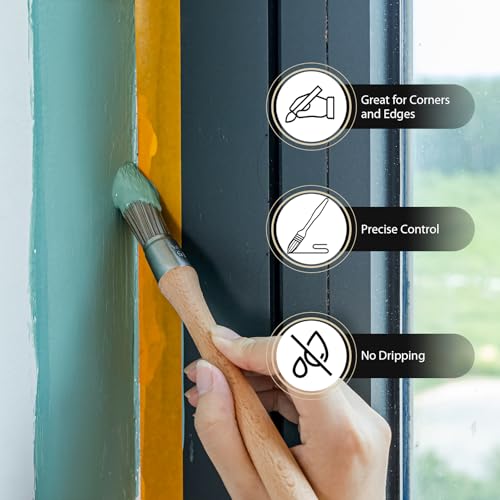 Trim Paint Brush, 0.6", 3 Pcs Round Brushes for Walls, Touch Up | Trim Painting Tool for Detail Areas, Corners and House Wall Edges, Small Cut-in Brushes with Ergonomic Wooden Handles - size: 0.6 Inch Round, 3 Pack