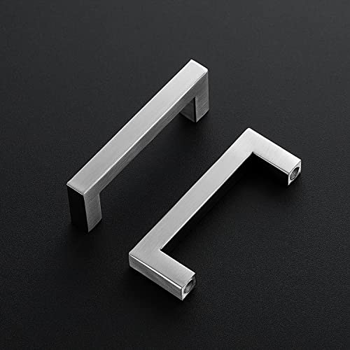 Ravinte Brushed Nickel Square Cabinet Handles & Pulls 3-1/2 Inch 10 Pack - size: 4 in (3-1/2 in Hole Center)