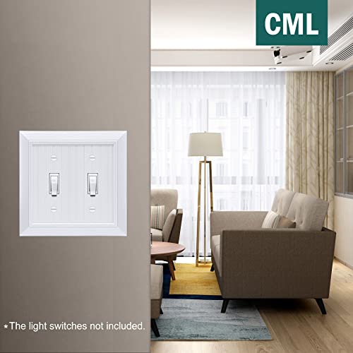 CML Classic 2-Gang Beadboard Toggle Light Switch Wall Plate, 2 Pack, White | Vintage Retro Wood Grain Design, Double Switch Cover, Impact Resistant, Standard Size 4.95'' X 4.87'' - size: 2 Pack