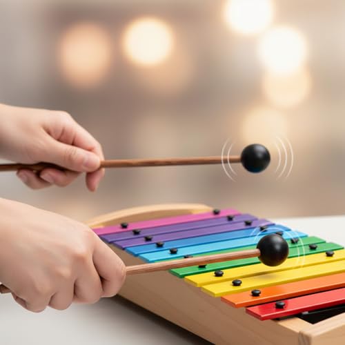 4 Pcs Steel Tongue Drum Mallets, Xylophone Mallet, Glockenspiel Mallets, 5.6 in Rubber Percussion Mallet, Rubber Drumsticks, Wooden Percussion Sticks, Black & White