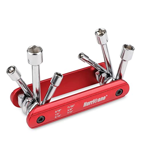 HURRICANE 6 in 1 Folding Nut Driver Set SAE, Hex Nut Driver Set, Cr-V Steel Shank. Premium Portable Premium Aluminum Handle. Easy to Carry Out, 3/16, 1/4, 5/16, 11/32, 3/8, 7/16 inch - size: 4.8mm, 6.4mm, 7.9mm, 8.7mm, 9.5mm, 11.1mm