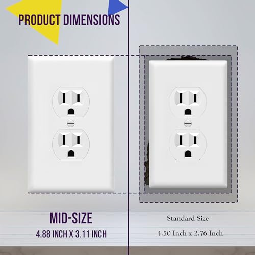 ENERLITES 10 Pack Mid-Size Duplex Outlet Covers Wall Plate, White - color: White, size: Mid-Size