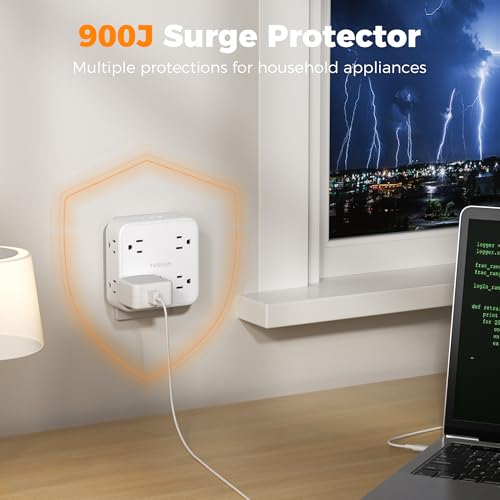TESSAN Wall Surge Protector Outlet Extender with 8 Outlets Wall Charger - color: White, size: 2 USB-A+1 USB-C