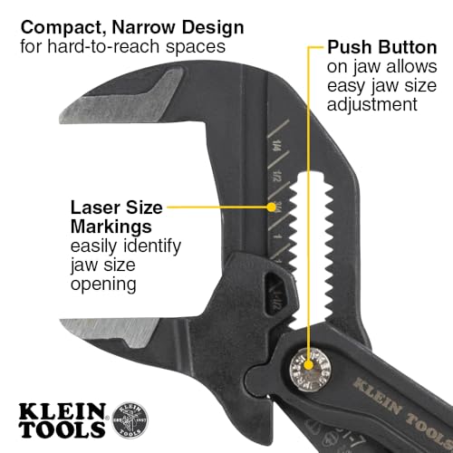 Klein Tools D53112 Compact Plier Wrench, High Leverage Multi-Use Adjustable Plier Wrench with Smooth Jaws, 12-Inch - size: 12-Inch