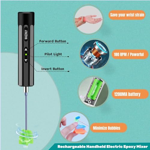 Rechargeable Epoxy Resin Mixer,USB Handheld Electric Resin Mixer for Mixing Epoxy Without Bubbles, Resin Stirrer for Tumblers Epoxy, Resin Molds, Glazes and Paint (Grey) (White) - color: BLACK