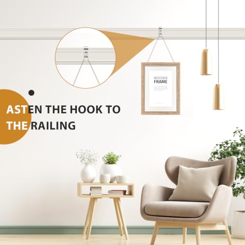 Dunzy 10 Pcs Picture Rail Hooks for Hanging, 71" Clear Nylon Cord, Silver - color: Silver, size: 71" Clear Nylon Cord