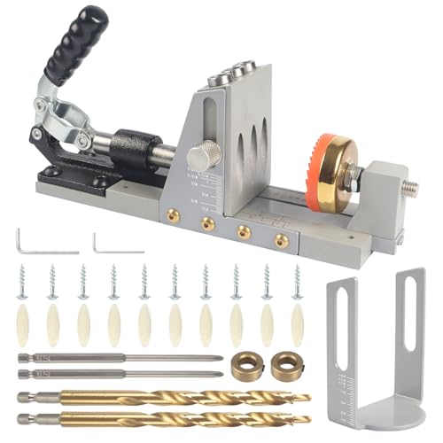 Pocket Hole Jig Kit, New Version One-Side Operation, Precision 15° Drilling, Pocket Screw Jig with 3/8" Step Drill Bit, Depth Stop Collar, Adjustable Thickness, Perfect for Woodworking Joinery