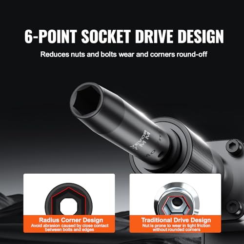 VEVOR 1/2" Drive Impact Socket Set, 13 Piece Deep Socket Set Metric 10-24mm, 6 Point CR-V Alloy Steel for Auto Repair, Easy-to-Read Size Markings, Rugged Construction, Includes Storage Case - size: 1/2" 13PCS Deep