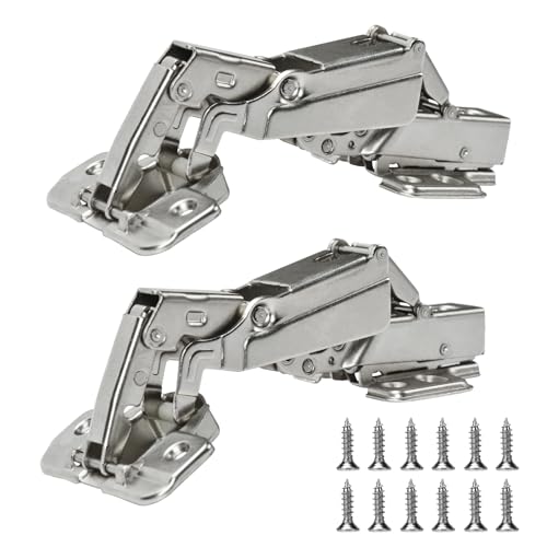 BADALU 175 Degree Kitchen Cabinet Hinges (1 Pair, 2 PCS) Concealed Hydraulic Adjustable Mounting, Soft Closing Nickel-Plated Steel Buffer Dampers for Frameless Cabinet Doors(Detachable Full Overlay) - style: Detachable 175° Full Overlay - 2 Pack