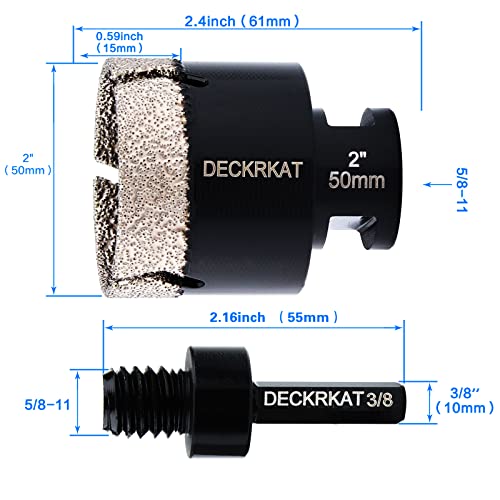 Diamond Hole Saw, 2" Hole Saw for Tiles Granite Marble Ceramic Glass Porcelain, 50mm Core Drill Bit with 5/8-11 Thread and 3/8” Hex Shank Adapter for Angle Grinders & Drills - size: 2"(50mm)