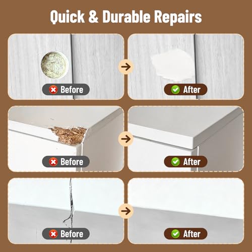 Wood Putty Filler, 10.58 oz White Wood Filler, Paintable Sandable Stainable Wood Filler, Water Resistant Wood Repair Kit, Repair Scratches Cracks Nail Holes for Indoor Outdoor Wood Furniture