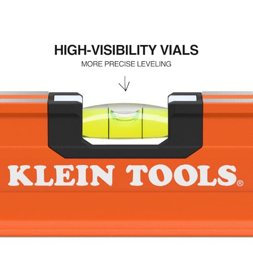 Klein Tools 93524 24-Inch Box Level, 2-Foot Box Beam Spirit Level, 3 Vials, High Visibility Orange, Aluminum Body - size: 24-Inch