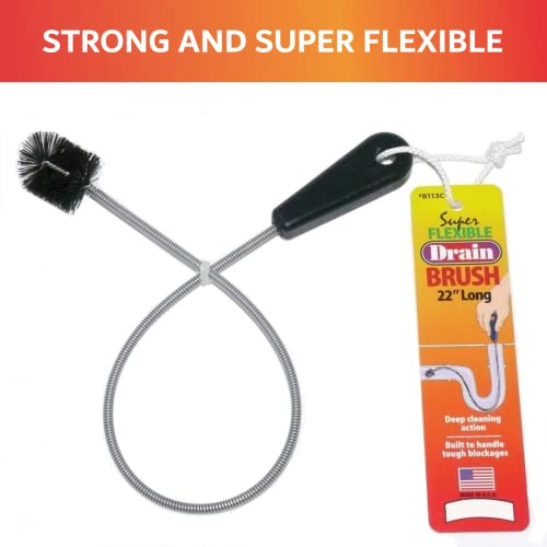 22" Long Sink Drain Brush – Slim Snake Hair Clog Remover Tool for Shower, Tub and Sink - Pipe/Tube Brush for Small Spaces, Drain Cleaning – B113C by FryOilSaver Co. - size: 22 Inches