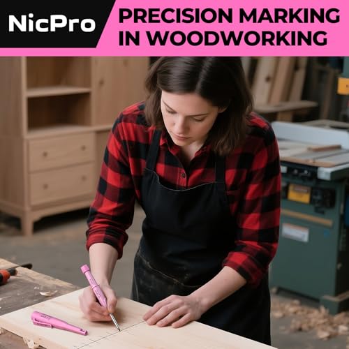 Nicpro Carpenter Pencil with Sharpener & Holster, Construction Pencil-Green - color: Pink