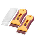 Bates- Razor Blade Scraper Tool, 2 Pack, 30 Extra Steel Blades, Anti-Slip Ergonomic Handle Design, Razor Scraper Set for Cleaning Window, Paint, Oven, Glass, Stove - color: Yellow and Red