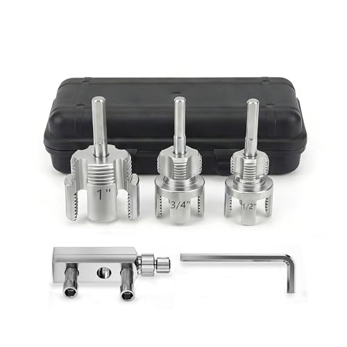 5 pcs Integrated Internal & External Pipe Threading Tool Kit with 1/2" 3/4" 1" Dies, Broken Bolt/Stripped Screw Extractor, 40Cr Steel Portable Set with Case for Plumbing, Electric Drill Compatible
