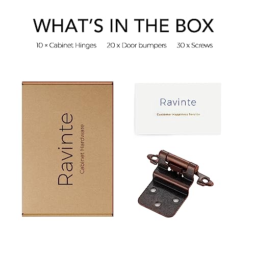 Ravinte 3/8" Inset Antique Copper Cabinet Hinges 10 Pack (5 Pairs) - color: ‎‎Antique Copper