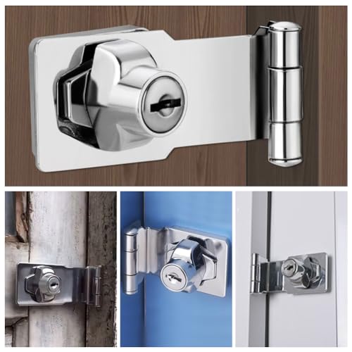 Keyed Hasp Locks,2.5 Inch 90 Degrees Knob Keyed Locking Hasp with 2 Pcs Keys for Small Doors Drawer and Cabinets Suitcase Furniture Hardware Door