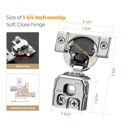 Soft Close Hinges for Kitchen Cabinet Hinges, 1-1/4 Inch Overlay, 10 Pack - size: 1-1/4 inch Overlay