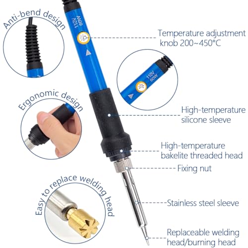 Wood Burning Kit, 32PCS Wood Burning Tool – Adjustable Temperature Soldering Iron Tool for DIY, Wood Carving, Embossing, and Craft Projects – Wood Burner Pen Set for Adults and Beginners - color: Blue