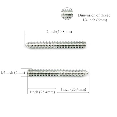 12 Pack 1/4-20 x 2 Inch Silver Hanger Bolts 1/4-20" Double Headed Bolts 1/4 Wood Dowel Screw Self-Tapping Screw Hanger Bolts for Furniture Screws Double Screw Threaded Rods Bolt 50mm Length - size: Silver 1/4-20"x2"-12PCS